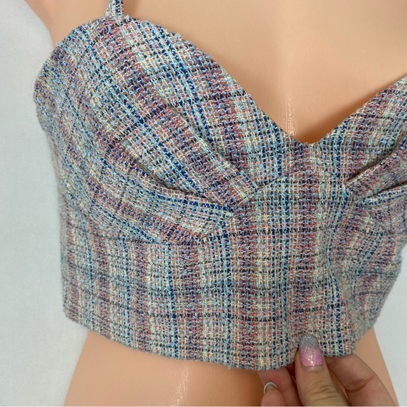 Zara Tweed Bustier Style Cropped Tank Top Size S - Picture 4 of 13